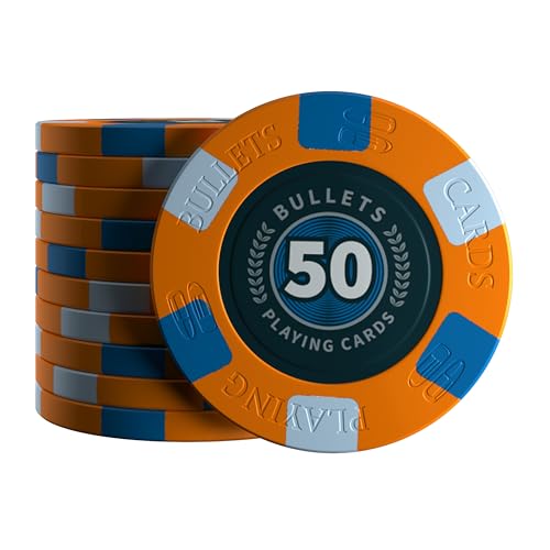 Bullets Playing Cards 25x Keramik Pokerchip Richie - Wert 50 - für Pokerset - 10g - 4cm Durchmesser (Orange) von Bullets Playing Cards