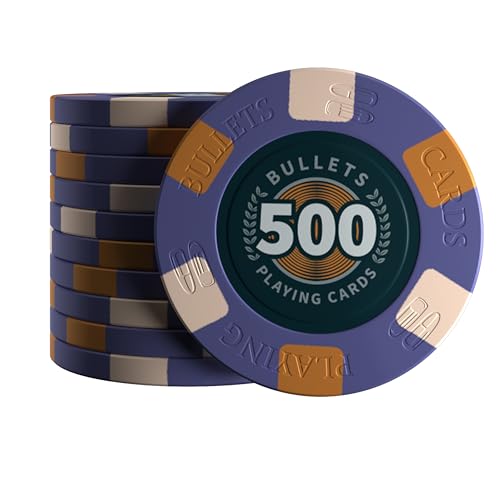 Bullets Playing Cards 25x Keramik Pokerchip Richie - Wert 500 - für Pokerset - 10g - 4cm Durchmesser (Lila) von Bullets Playing Cards