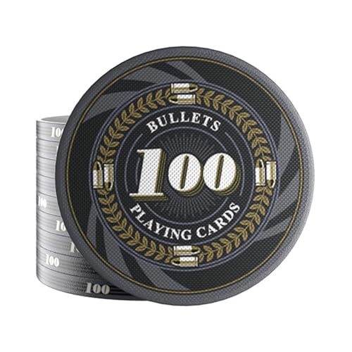 Bullets Playing Cards, 25 Keramik Pokerchips Silvio für Pokerset, mit Werten, 10g, 4cm Durchmesser (Schwarz (Wert: 100)) von Bullets Playing Cards