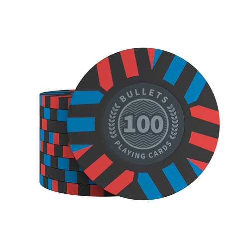 Bullets Playing Cards, 25x Clay Pokerchips Salvatore für Pokerset, Verschiedene Werte, 4cm Durchmesser, Gewicht 10g (100) von Bullets Playing Cards