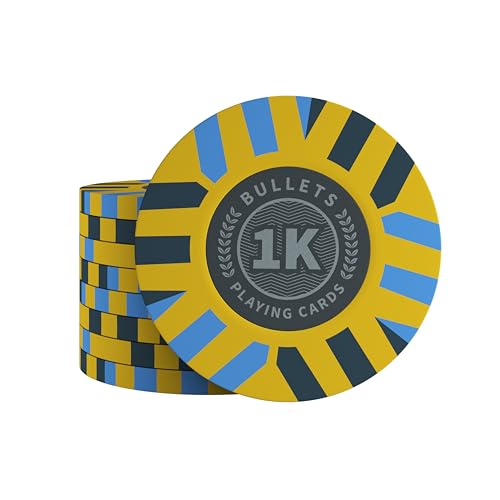 Bullets Playing Cards, 25x Clay Pokerchips Salvatore für Pokerset, Verschiedene Werte, 4cm Durchmesser, Gewicht 10g (1K) von Bullets Playing Cards