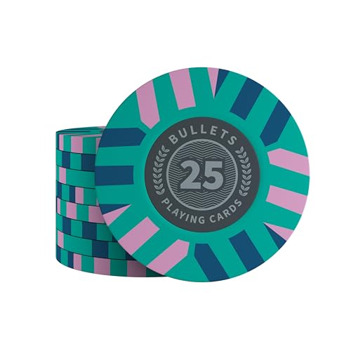 Bullets Playing Cards, 25x Clay Pokerchips Salvatore für Pokerset, Verschiedene Werte, 4cm Durchmesser, Gewicht 10g (25) von Bullets Playing Cards