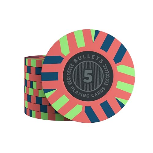 Bullets Playing Cards, 25x Clay Pokerchips Salvatore für Pokerset, Verschiedene Werte, 4cm Durchmesser, Gewicht 10g (5) von Bullets Playing Cards