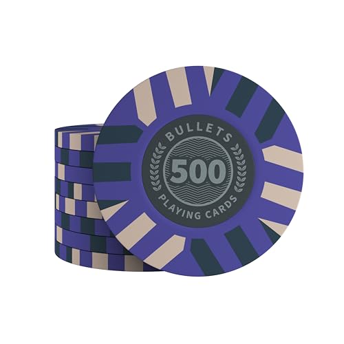 Bullets Playing Cards, 25x Clay Pokerchips Salvatore für Pokerset, Verschiedene Werte, 4cm Durchmesser, Gewicht 10g (500) von Bullets Playing Cards