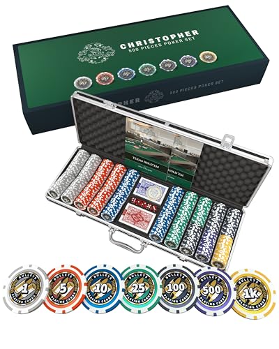 Bullets Playing Cards, Designer Pokerkoffer 'Christopher' Deluxe Pokerset mit 500 Pokerchips aus recyceltem Polystyrol Bullets Playing Cards, Designer Pokerkoffer 'Christopher' Deluxe Pokerset mit 500 Pokerchips aus recyceltem Polystyrol von Bullets Playing Cards