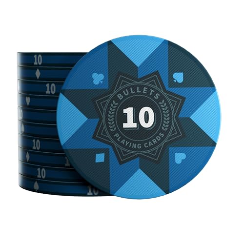 Bullets Playing Cards, Keramik Poker Chips Paulie mit Werten, 25er Rolle (Blau, 10er) von Bullets Playing Cards