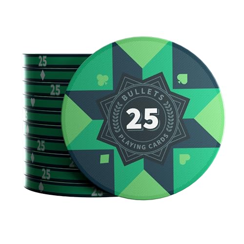Bullets Playing Cards, Keramik Poker Chips Paulie mit Werten, 25er Rolle (Grün (25er))… von Bullets Playing Cards