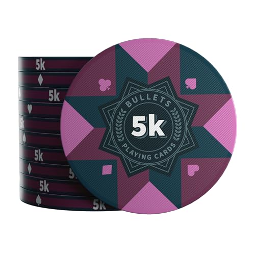 Bullets Playing Cards, Keramik Poker Chips Paulie mit Werten, 25er Rolle (Pink- 5K) von Bullets Playing Cards