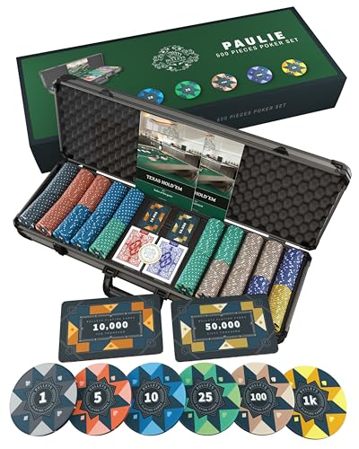Bullets Playing Cards, Pokerkoffer Paulie, Pokerset mit 500 Keramik Pokerchips mit aufgedruckten Werten, inkl. Doppelpack Pokerkarten und Keramik Pokerplaques Bullets Playing Cards, Pokerkoffer Paulie, Pokerset mit 500 Keramik Pokerchips mit aufgedruckten Werten, inkl. Doppelpack Pokerkarten und Keramik Pokerplaques von Bullets Playing Cards