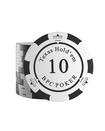 Bullets Playing Cards, 25 Clay Pokerchips Carmela für Pokerset, Wert 10-14g, 4cm Durchmesser, Farbe Weiß/Schwarz… von Bullets Playing Cards