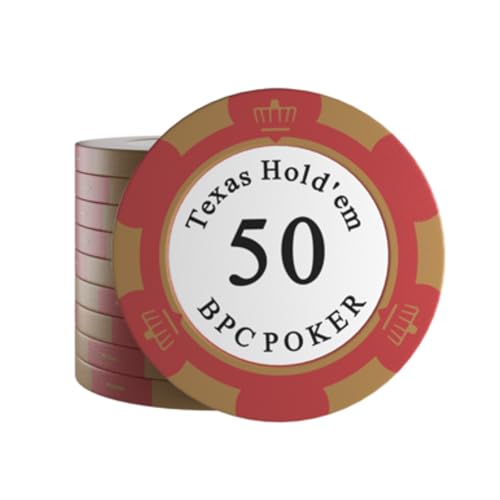 Bullets Playing Cards - 25 Clay Pokerchips Carmela für Pokerset - Wert 50-14g - 4cm Durchmesser - Farbe Rot - Braun… von Bullets Playing Cards
