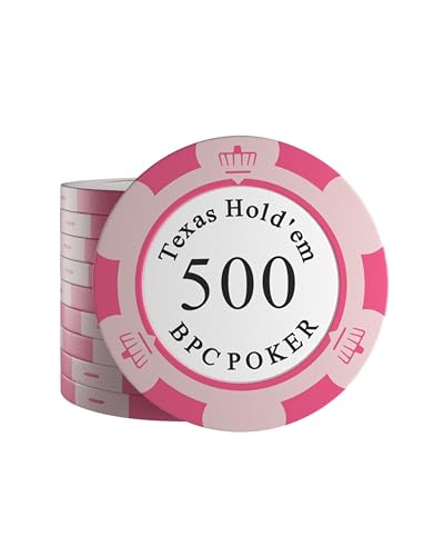 Bullets Playing Cards - 25 Clay Pokerchips Carmela für Pokerset - Wert 500-14g - 4cm Durchmesser - Farbe Rosa - Pink… von Bullets Playing Cards