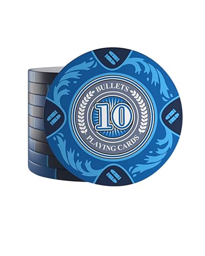 Bullets Playing Cards, 25 Clay Pokerchips Tony für Pokerset, Wert 10-14g, 4cm Durchmesser, Farbe Blau… von Bullets Playing Cards