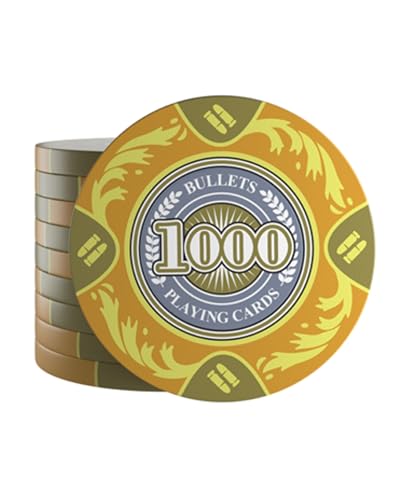 Bullets Playing Cards, 25 Clay Pokerchips Tony für Pokerset, Wert 1000-14g, 4cm Durchmesser, Farbe Gelb… von Bullets Playing Cards