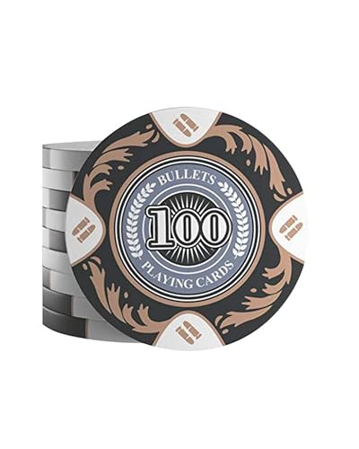 Bullets Playing Cards, 25 Clay Pokerchips Tony für Pokerset, Wert 100-14g, 4cm Durchmesser, Farbe Schwarz… von Bullets Playing Cards
