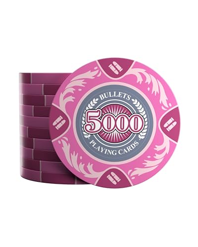 Bullets Playing Cards, 25 Clay Pokerchips Tony für Pokerset, Wert 5000-14g, 4cm Durchmesser, Farbe Pink… Bullets Playing Cards, 25 Clay Pokerchips Tony für Pokerset, Wert 5000-14g, 4cm Durchmesser, Farbe Pink… von Bullets Playing Cards