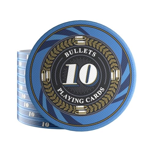 Bullets Playing Cards 25 Keramik Pokerchips Silvio für Pokerset - mit Werten - 12g - 4cm Durchmesser (Blau (Wert: 10)) von Bullets Playing Cards