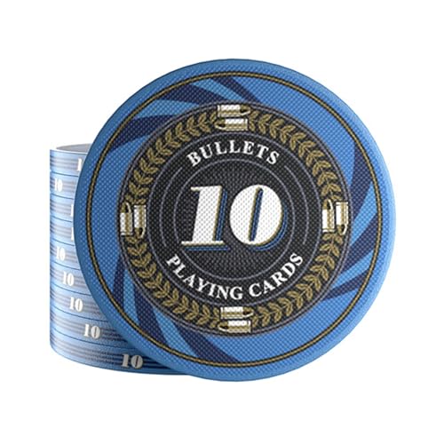 Bullets Playing Cards, 25 Keramik Pokerchips Silvio für Pokerset, mit Werten, 10g, 4cm Durchmesser (Blau (Wert: 10)) von Bullets Playing Cards