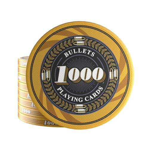 Bullets Playing Cards, 25 Keramik Pokerchips Silvio für Pokerset, mit Werten, 10g, 4cm Durchmesser (Gelb (Wert: 1000)) von Bullets Playing Cards