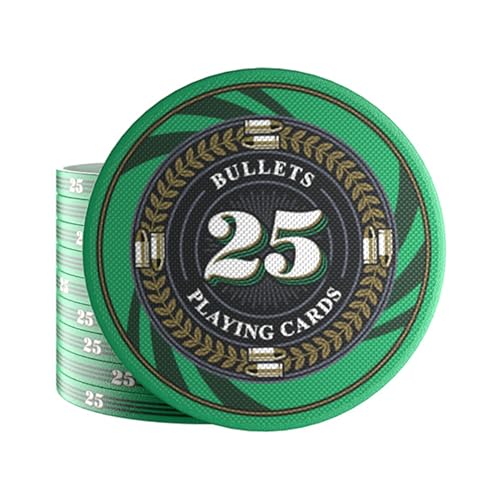 Bullets Playing Cards, 25 Keramik Pokerchips Silvio für Pokerset, mit Werten, 10g, 4cm Durchmesser (Grün (Wert: 25)) von Bullets Playing Cards