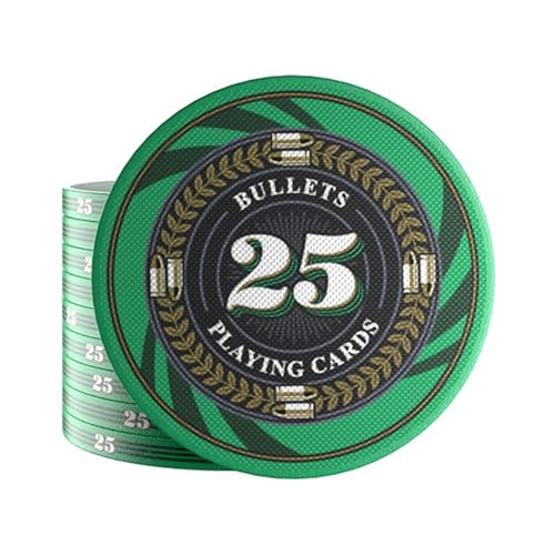 Bullets Playing Cards 25 Keramik Pokerchips Silvio für Pokerset - mit Werten - 12g - 4cm Durchmesser (Grün (Wert: 25)) von Bullets Playing Cards