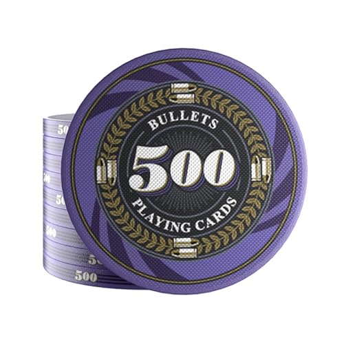 Bullets Playing Cards 25 Keramik Pokerchips Silvio für Pokerset - mit Werten - 12g - 4cm Durchmesser (Lila (Wert: 500)) von Bullets Playing Cards