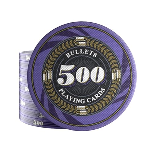 Bullets Playing Cards, 25 Keramik Pokerchips Silvio für Pokerset, mit Werten, 10g, 4cm Durchmesser (Lila (Wert: 500)) von Bullets Playing Cards