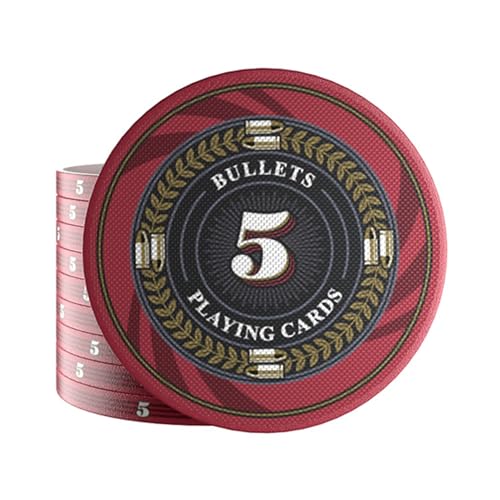 Bullets Playing Cards, 25 Keramik Pokerchips Silvio für Pokerset, mit Werten, 10g, 4cm Durchmesser (Rot (Wert: 5)) von Bullets Playing Cards
