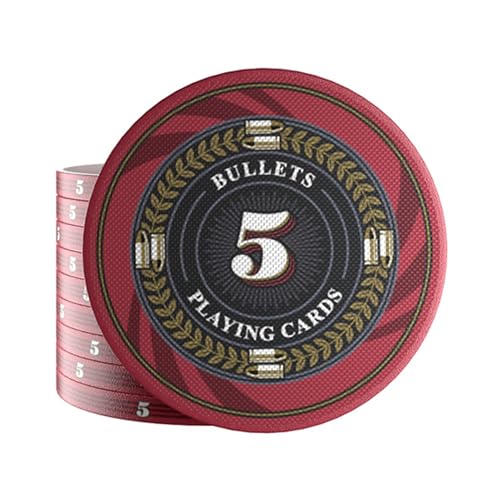 Bullets Playing Cards 25 Keramik Pokerchips Silvio für Pokerset - mit Werten - 12g - 4cm Durchmesser (Rot (Wert: 5)) von Bullets Playing Cards