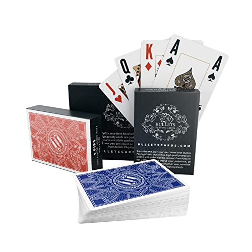 Bullets Playing Cards - Plastik Pokerkarten Paulie - Doppelpack Spielkarten - 4 Eckzeichen - Jumbo Index von Bullets Playing Cards