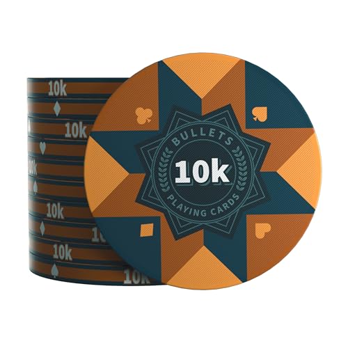 Bullets Playing Cards, Keramik Poker Chips Paulie mit Werten, 25er Rolle (Hellbraun- 10K) von Bullets Playing Cards