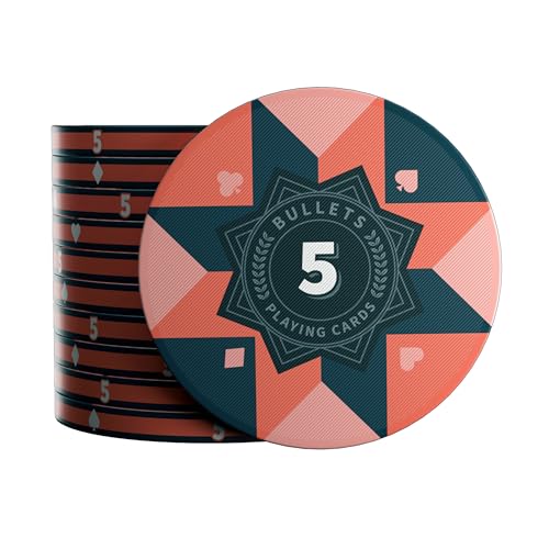 Bullets Playing Cards, Keramik Poker Chips Paulie mit Werten, 25er Rolle (Rot -5er) von Bullets Playing Cards
