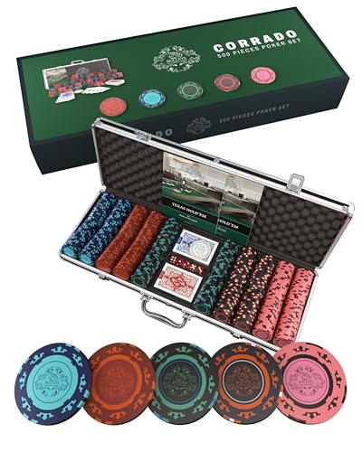 Bullets Playing Cards - Pokerkoffer Corrado - Pokersetmit 500 Clay Pokerchips ohne Werte -inkl. Keramik Dealerbutton, Doppelpack Pokerkarten von Bullets Playing Cards