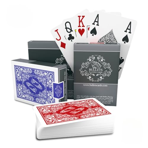 Bullets Playing Cards, 54 Plastik Pokerkarten, Doppelpack, 4 Eckzeichen, Jumbo-Index, inklusive Cut-Card, Wasserfest, Spielkarten von Bullets Playing Cards