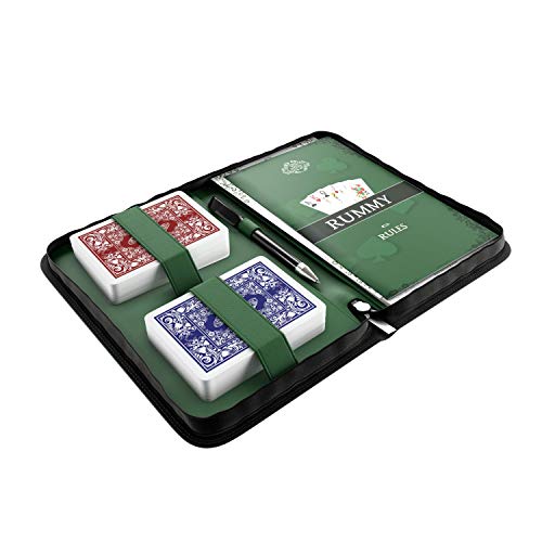 Bullets Playing Cards Rommee Set in Kunstleder Etui, inklusive wasserfeste Plastik Spielkarten, Spielregeln (EN) mit 15 Rommé Varianten, Kurzregeln in EN, Stift und Block von Bullets Playing Cards