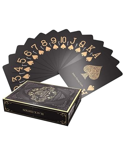 Bullets Playing Cards, Schwarze Plastik Pokerkarten 'Black Edition', Matt, mit Zwei Eckzeichen, Jumbo Index, inklusive Cut-Card, Profi Premium Spielkarten für Texas Holdem Poker von Bullets Playing Cards