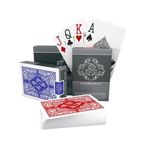 Bullets Playing Cards, 54 Plastik Pokerkarten, Doppelpack, 2 Eckzeichen, Jumbo-Index, Wasserfest, Spielkarten von Bullets Playing Cards