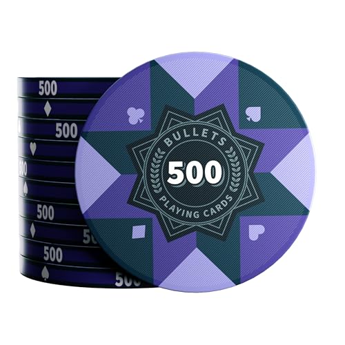 Keramik Poker Chips "Paulie" mit Werten - 25er Rolle (Lila - 500er) von Bullets Playing Cards