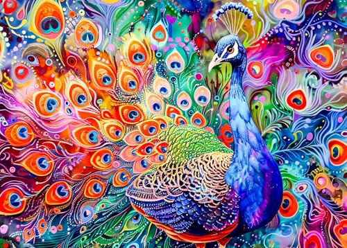 Bullglesup Puzzle für Erwachsene 1000 Teile, Peacock mit Poster, Teile Passen Perfekt Ineinander Buchstaben Auf der Rückseite Kein Staub, Geschenk für Ältere Senioren (70 x 50cm) von Bullglesup