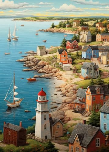 Bullglesup Puzzle für Erwachsene 1000 Teile, Port Town mit Poster, Teile Passen Perfekt Ineinander Buchstaben Auf der Rückseite Kein Staub, Geschenk für Ältere Senioren (70 x 50cm) von Bullglesup