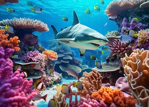 Bullglesup Puzzle für Erwachsene 1000 Teile, Shark Whale mit Poster, Teile Passen Perfekt Ineinander Buchstaben Auf der Rückseite Kein Staub, Geschenk für Ältere Senioren (70 x 50cm) von Bullglesup