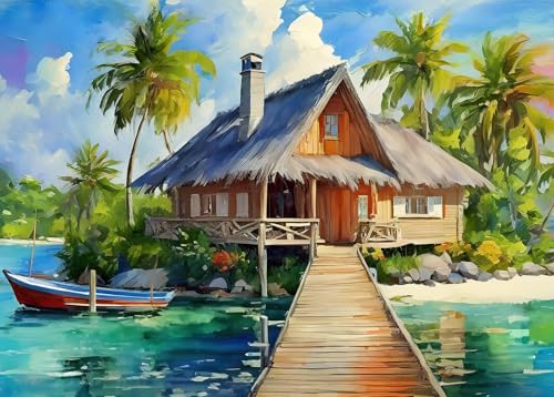 Bullglesup Puzzle für Erwachsene 1000 Teile, Wooden House mit Poster, Teile Passen Perfekt Ineinander Buchstaben Auf der Rückseite Kein Staub, Geschenk für Ältere Senioren (70 x 50cm) von Bullglesup