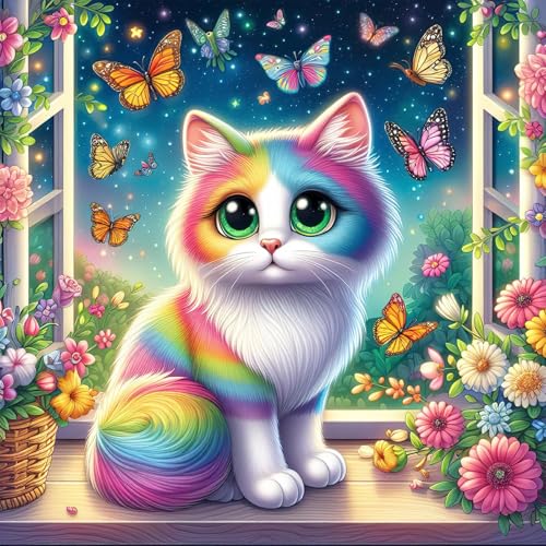 Bullglesup Puzzle für Erwachsene 1024 Teile, Colorful Cat mit Poster, Teile Passen Perfekt Ineinander Buchstaben Auf der Rückseite Kein Staub, Geschenk für Ältere Senioren (50 x 50cm) von Bullglesup