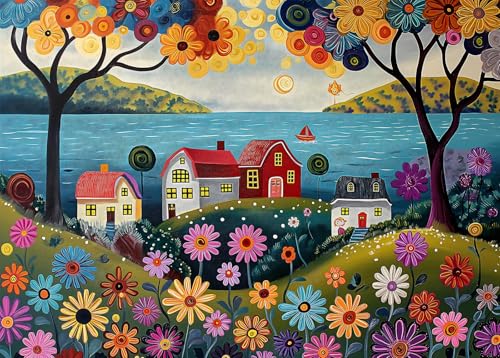 Bullglesup Puzzle für Erwachsene 777 Teile, Cottage mit Poster Großes Teil, Teile Passen Perfekt Ineinander Buchstaben Auf der Rückseite Kein Staub, Geschenk für Ältere Senioren (70 x 50cm) von Bullglesup