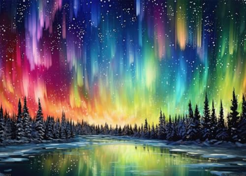 Bullglesup Puzzles für Erwachsene, 1000 Teile, Aurora Borealis Puzzle mit Poster-Buchstaben auf der Rückseite, einzigartige Teile, passen gut, staubfrei, 69,8 x 49,8 cm von Bullglesup