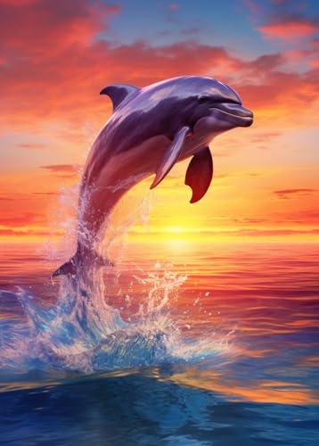 Bullglesup Puzzles für Erwachsene, 1000 Teile, Delfin-Puzzle mit Poster-Buchstaben auf der Rückseite, einzigartige Teile passen gut, staubfrei (69,8 x 49,8 cm) von Bullglesup