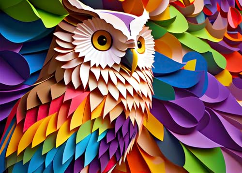 Bullglesup Puzzles für Erwachsene, 1000 Teile, Eulen-Puzzle aus Papier mit Poster-Buchstaben auf der Rückseite, einzigartige Teile passen gut, staubfrei (69,8 x 49,8 cm) von Bullglesup