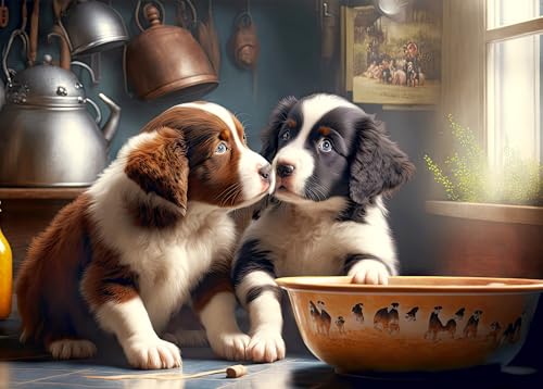 Bullglesup Puzzles für Erwachsene, 1000 Teile, Kuschelhunde, Puzzle mit Poster-Buchstaben auf der Rückseite, einzigartige Teile, passen gut, staubfrei, 69,8 x 49,8 cm von Bullglesup