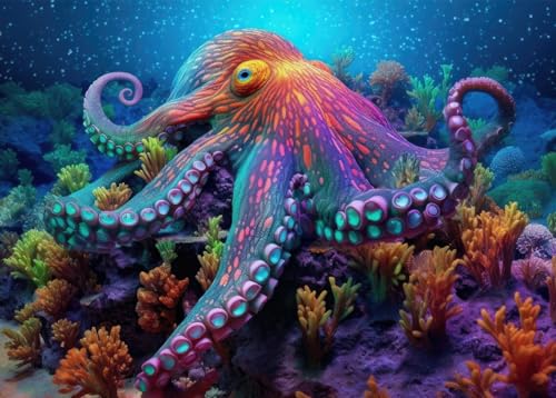 Bullglesup Puzzles für Erwachsene, 1000 Teile, Oktopus im Lebensraum, Puzzle mit Posterbuchstaben auf der Rückseite, einzigartige Teile passen gut, kein Staub (69,8 x 49,8 cm) von Bullglesup