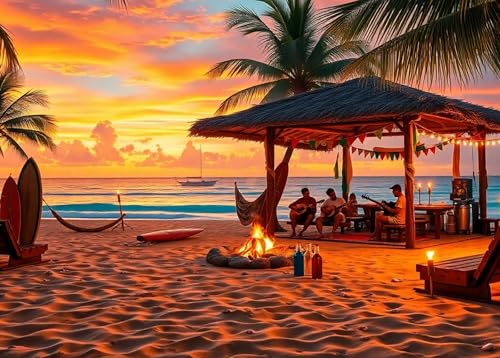 Bullglesup Puzzles für Erwachsene, 1000 Teile, Sonnenuntergang am Strand, Puzzle mit Poster-Buchstaben auf der Rückseite, einzigartige Teile, passen gut, kein Staub (69,8 x 49,8 cm) von Bullglesup